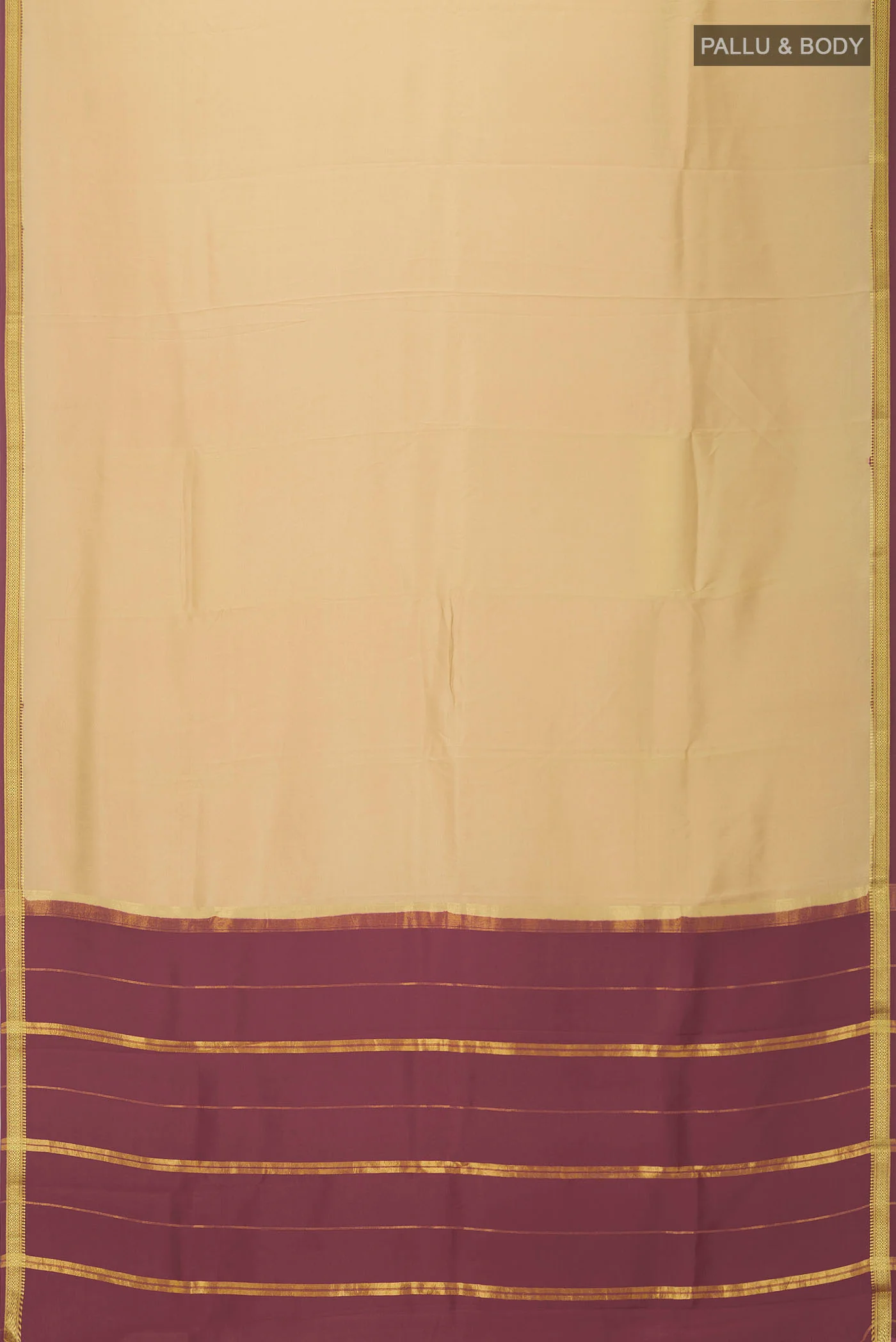 Pure Silk Pure Zari Beige Mysore Crepe Saree - Image 6