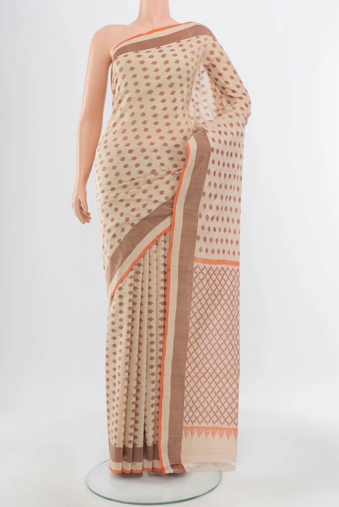 Cream Pochampally Cotton Saree