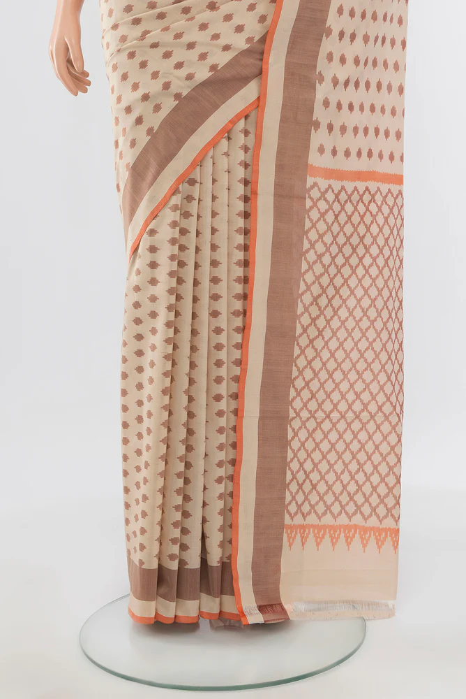 Cream Pochampally Cotton Saree - Image 3