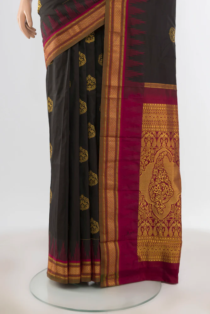 Black Bangalore Silk - kadyal Saree - Image 3