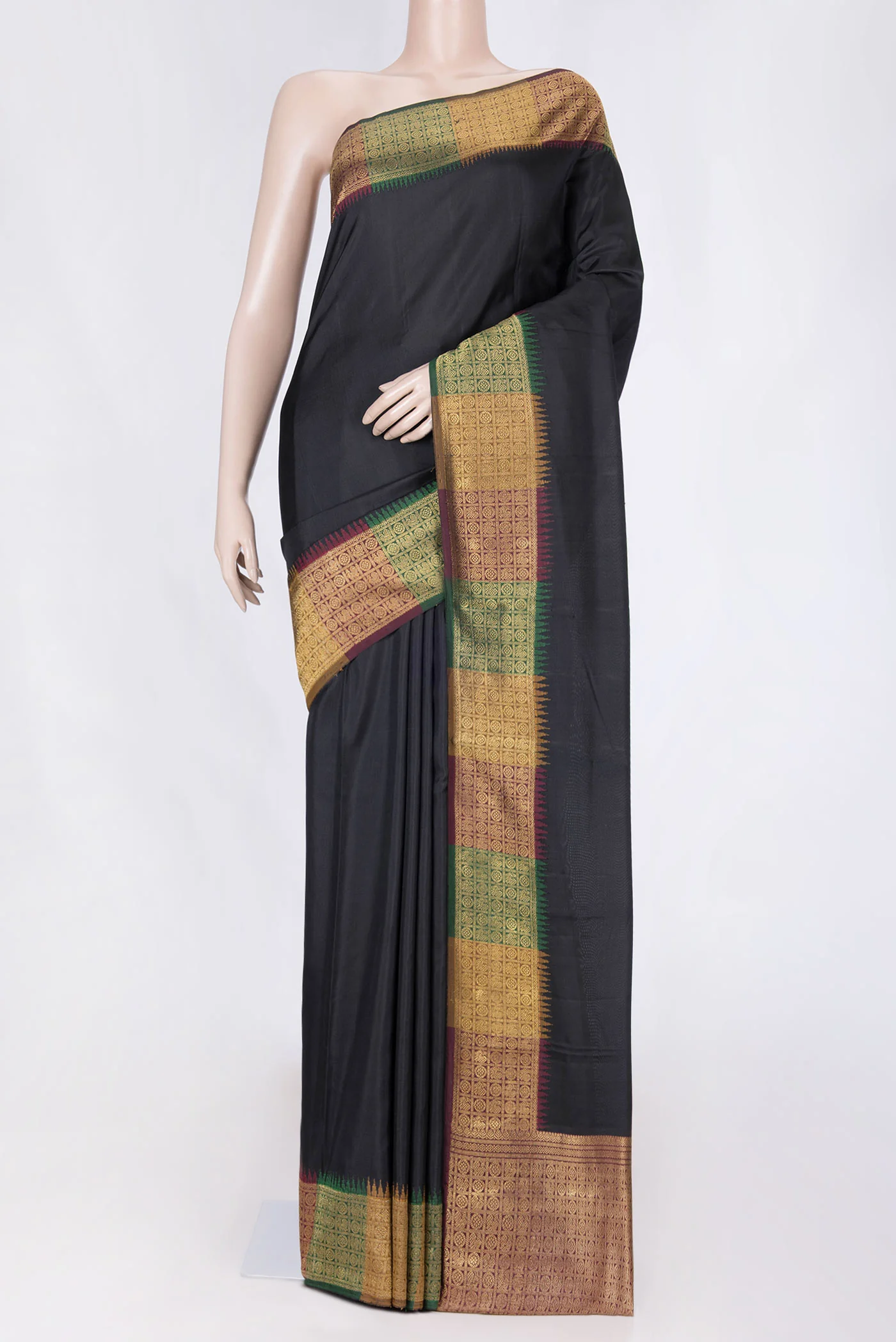Pure Silk Pure Zari Black Dual Tone Kanchipuram Saree