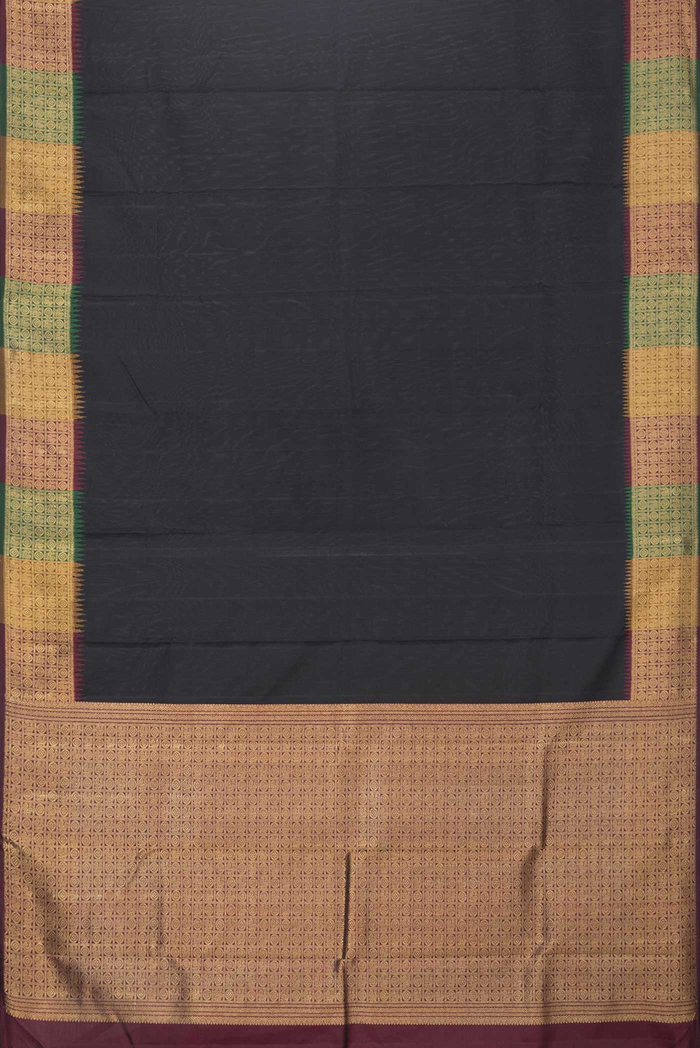Pure Silk Pure Zari Black Dual Tone Kanchipuram Saree - Image 6
