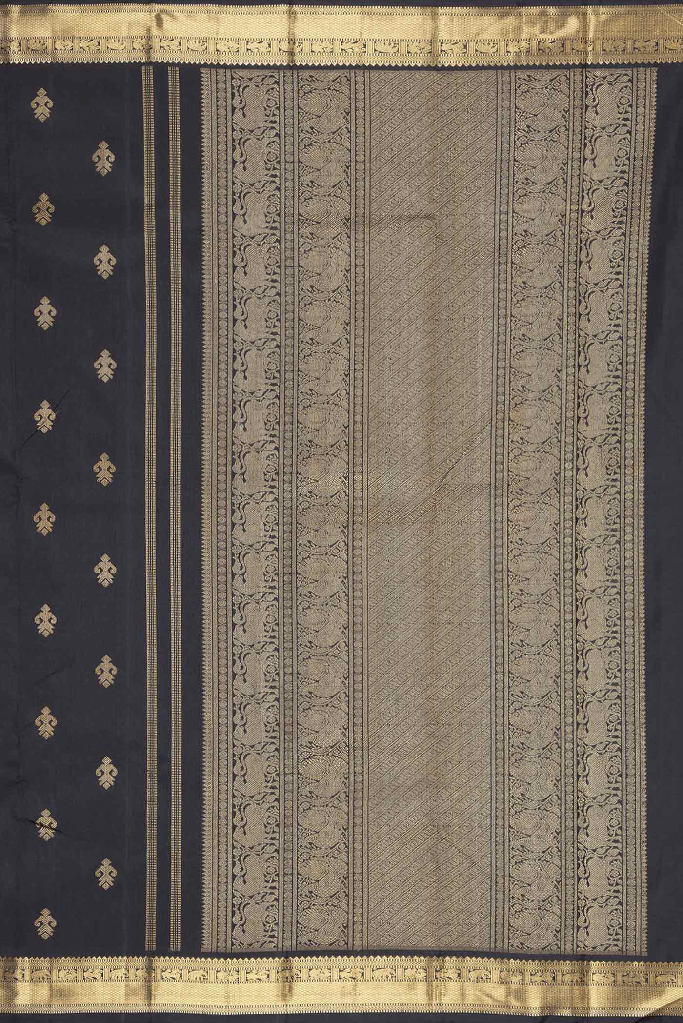 Pure Silk Pure Zari Black Dual Tone Kanchipuram Saree - Image 7
