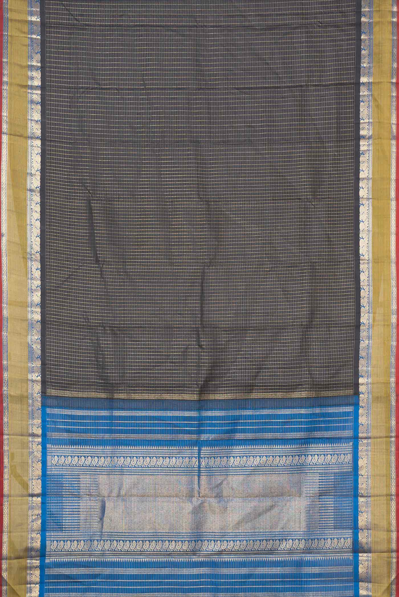 Pure Silk Pure Zari Black Dual Tone Kanchipuram Saree - Image 6