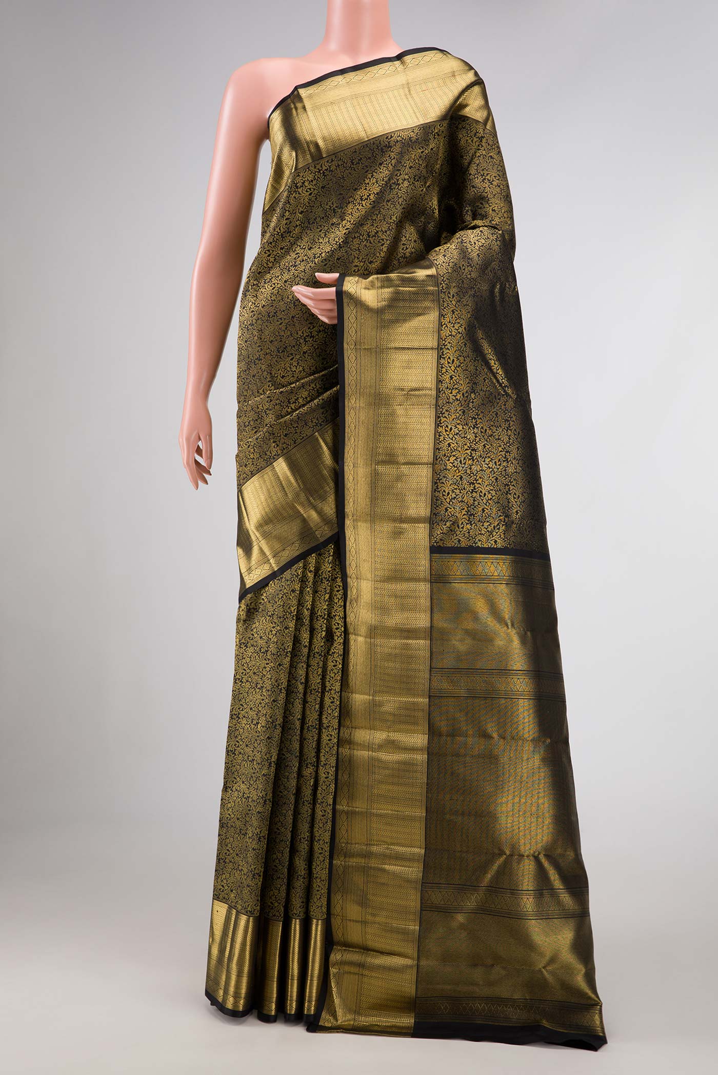 Pure Silk Pure Zari Black Kanjivaram Tissue Saree