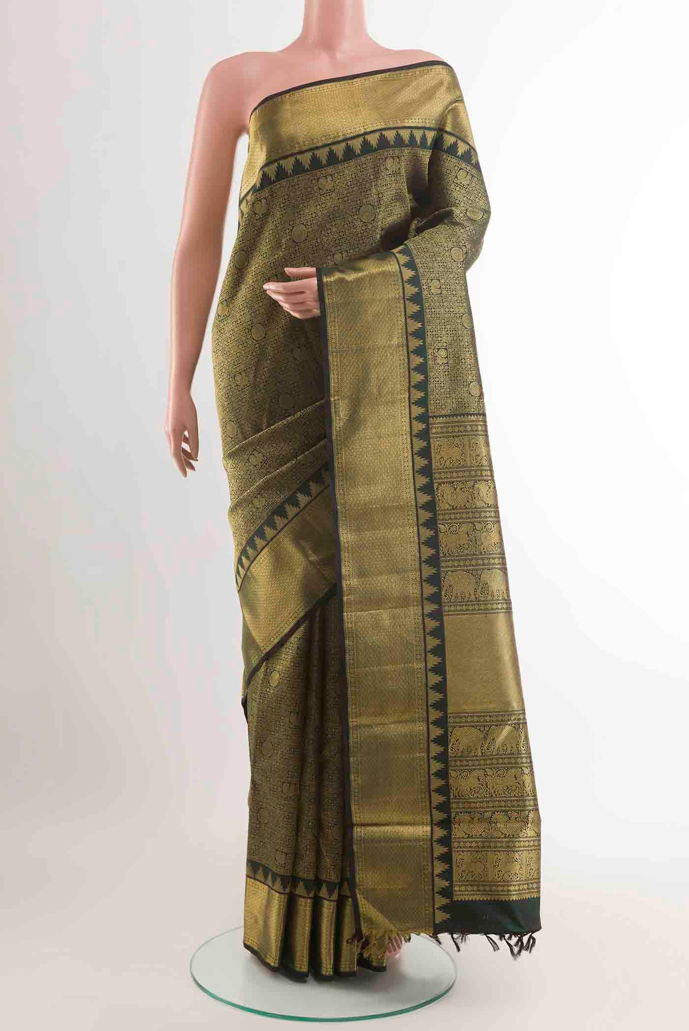 Pure Silk Pure Zari Black Kanjivaram Saree