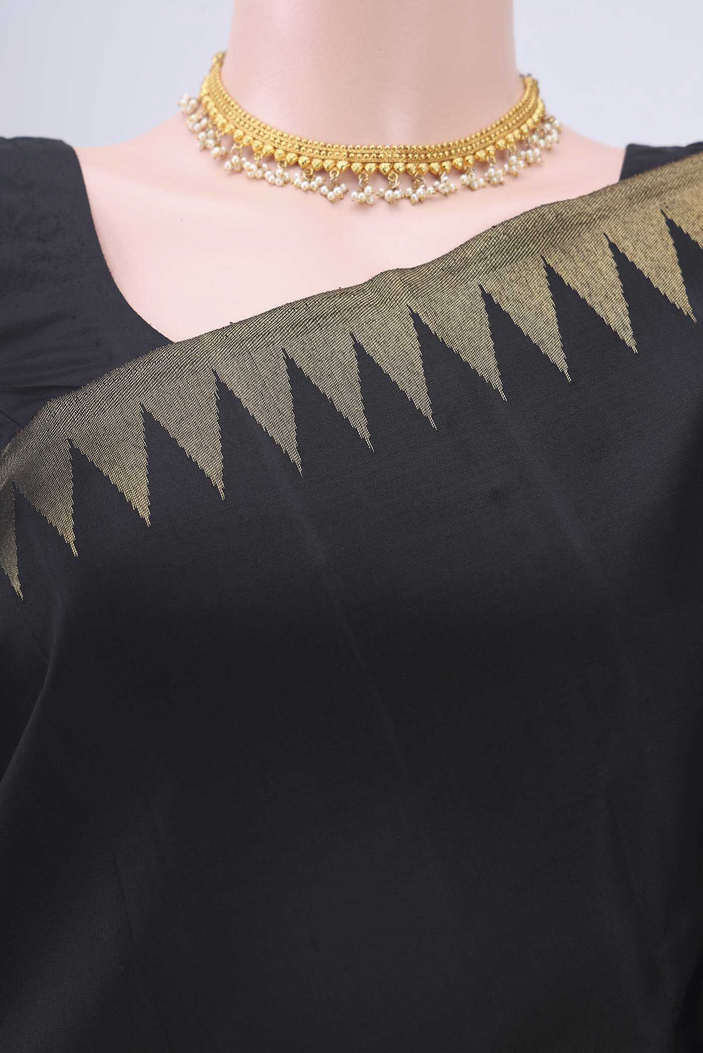 Pure Silk Pure Zari Black Kanchipuram Saree - Image 2