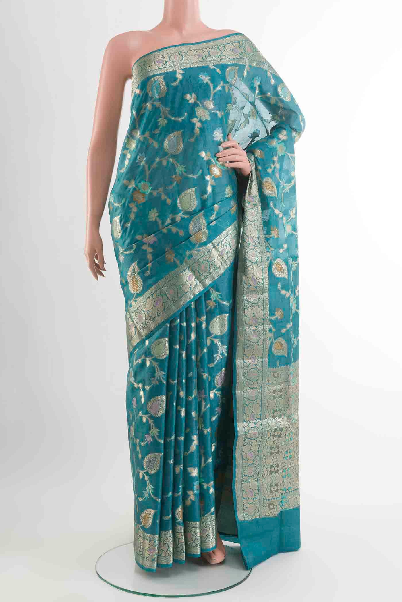 Blue Banarasi Tussar Silk Saree