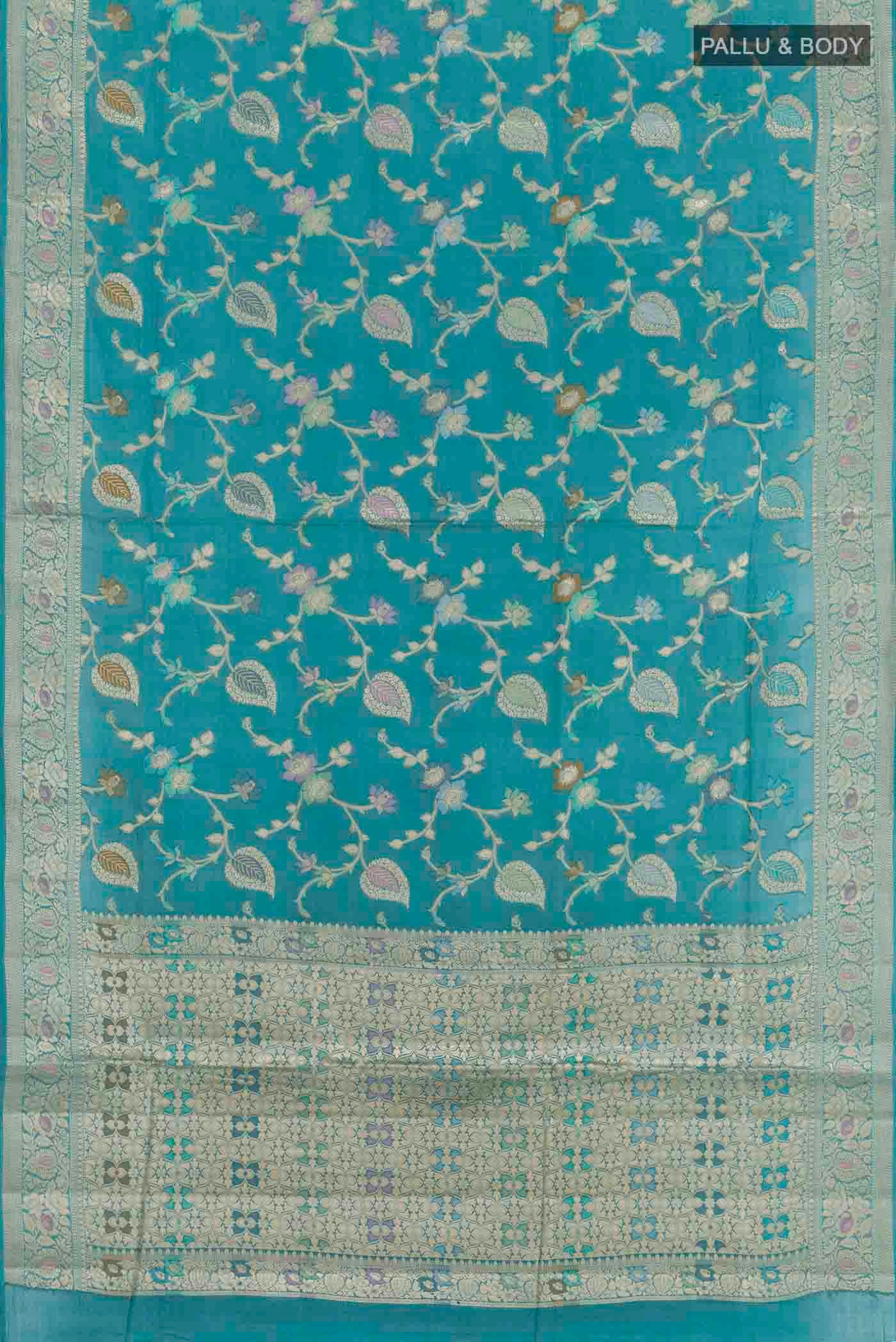 Blue Banarasi Tussar Silk Saree - Image 3