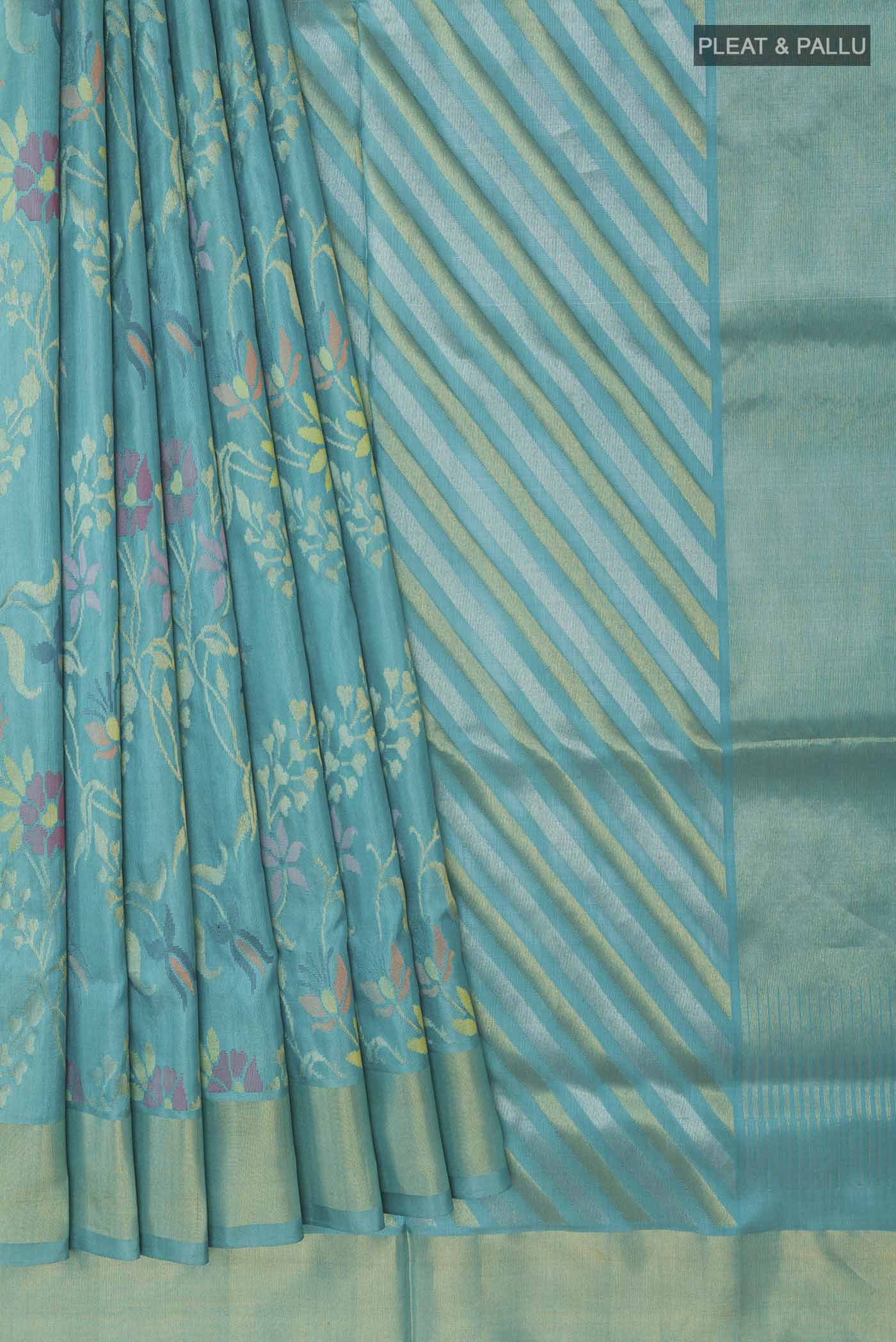 Pure Silk Pure Zari Blue Uppada Saree - Image 4