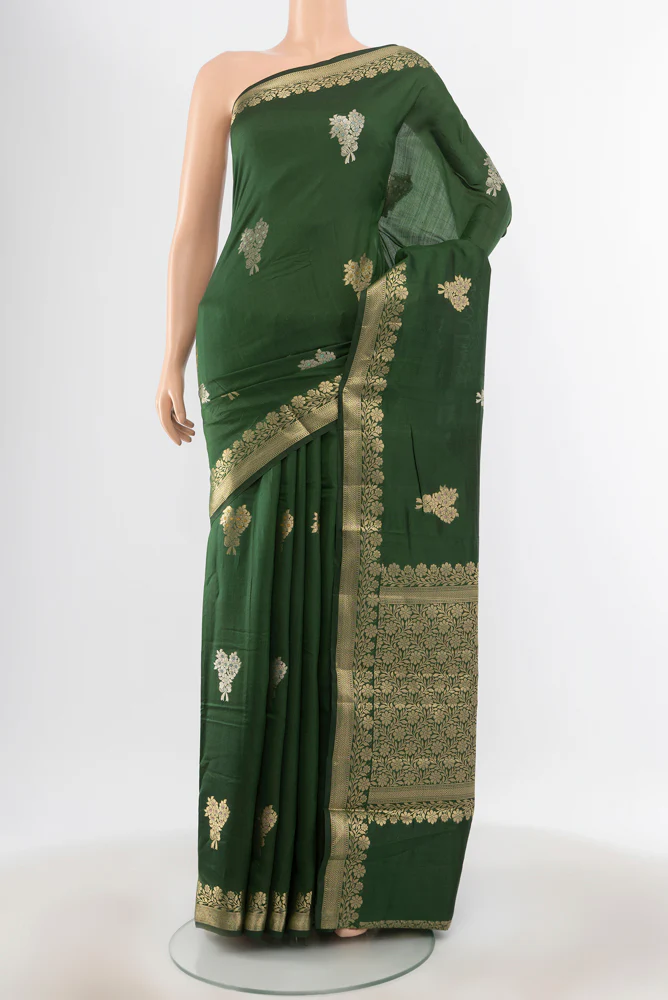 Bottle Green Banarasi Raw Silk Saree