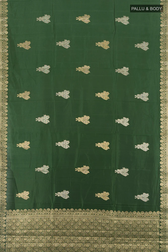 Bottle Green Banarasi Raw Silk Saree - Image 5