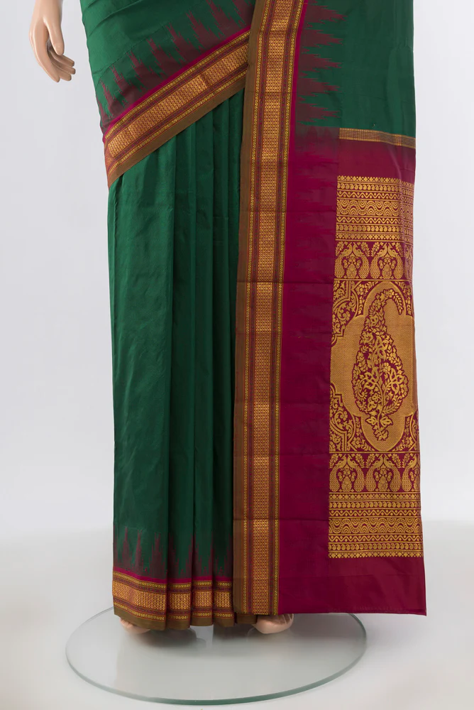 Bottle Green Bangalore Silk - kadyal Saree - Image 3