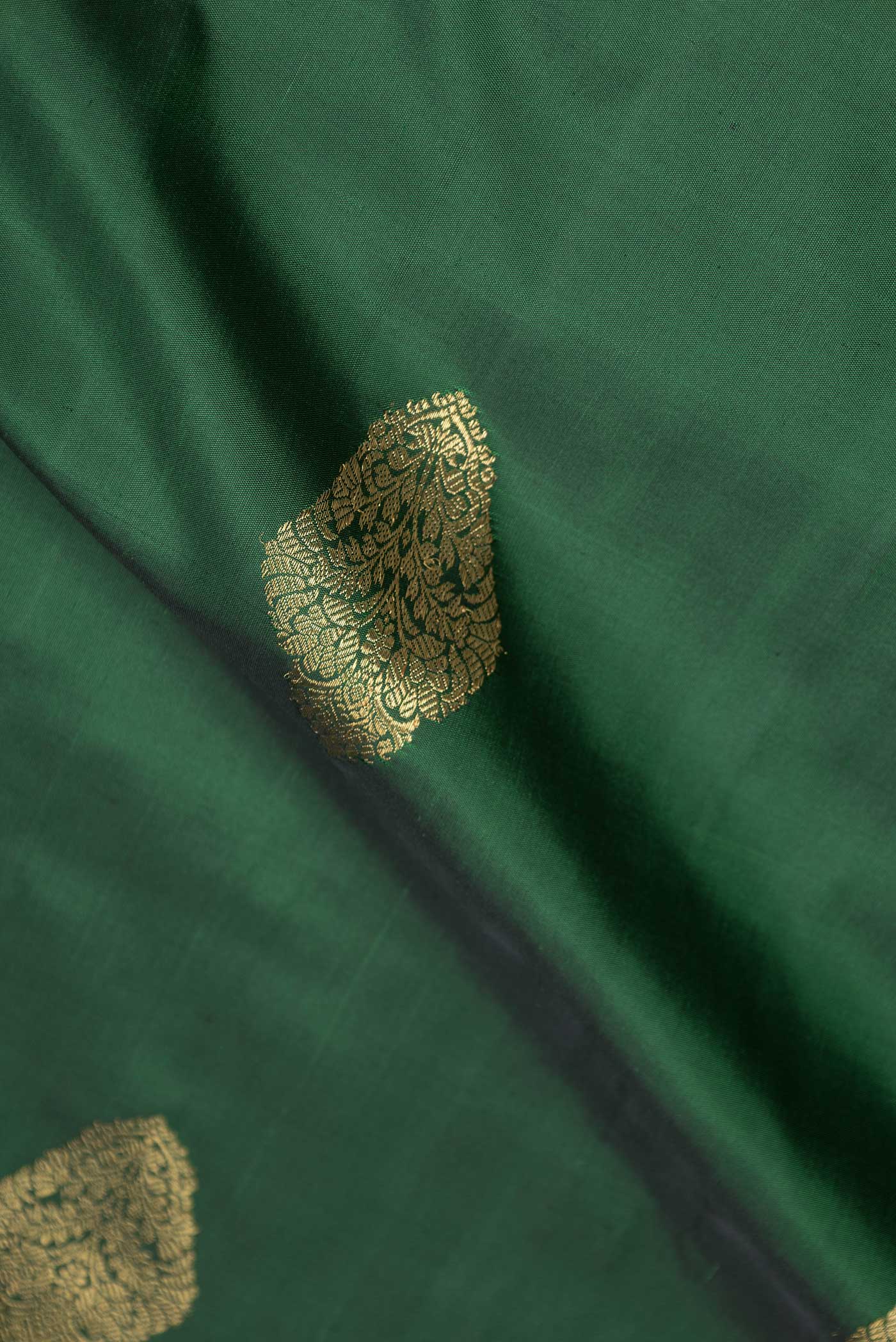Pure Silk Pure Zari Bottle Green Dual Tone Kanjivaram Saree - Image 2