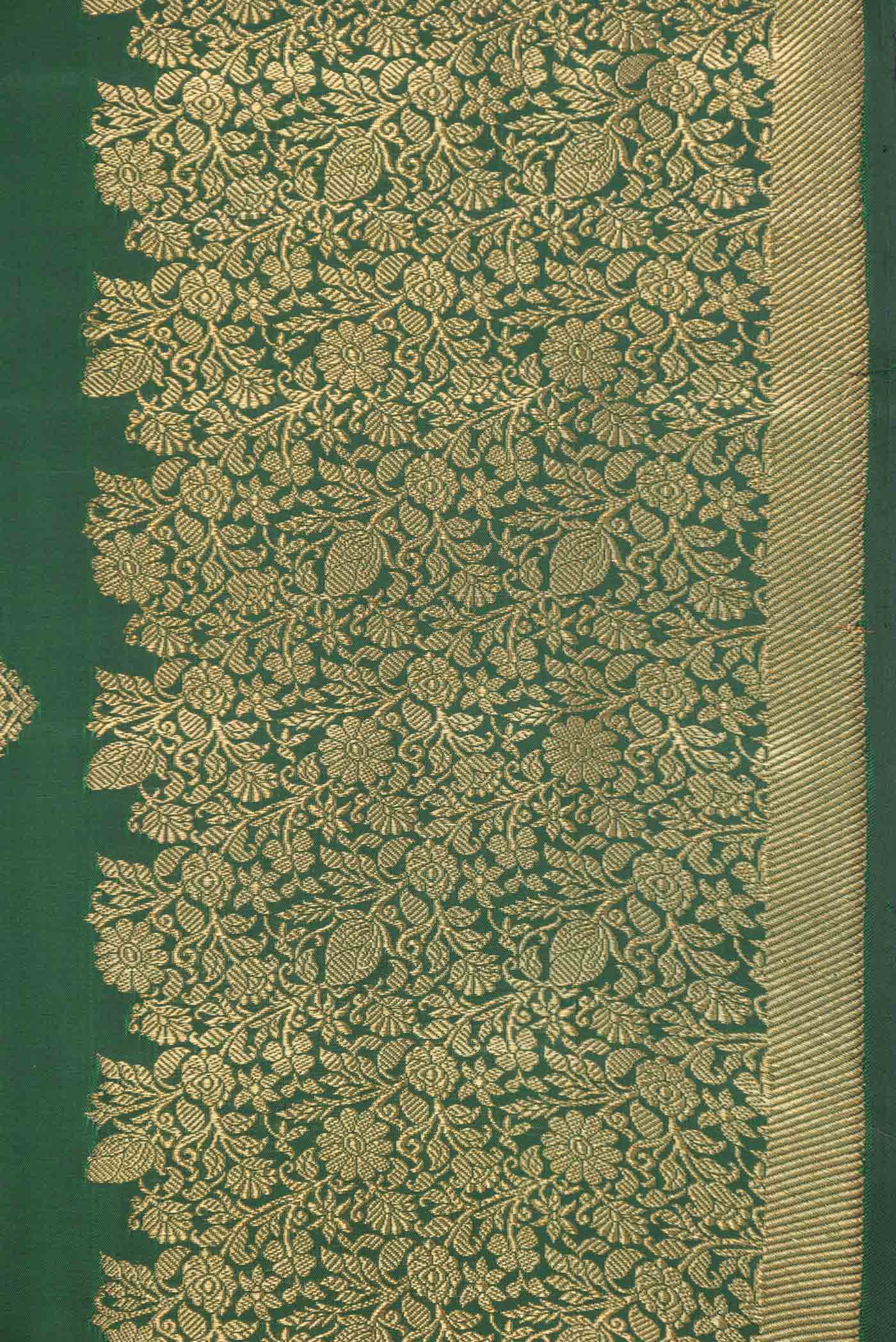 Pure Silk Pure Zari Bottle Green Dual Tone Kanjivaram Saree - Image 3