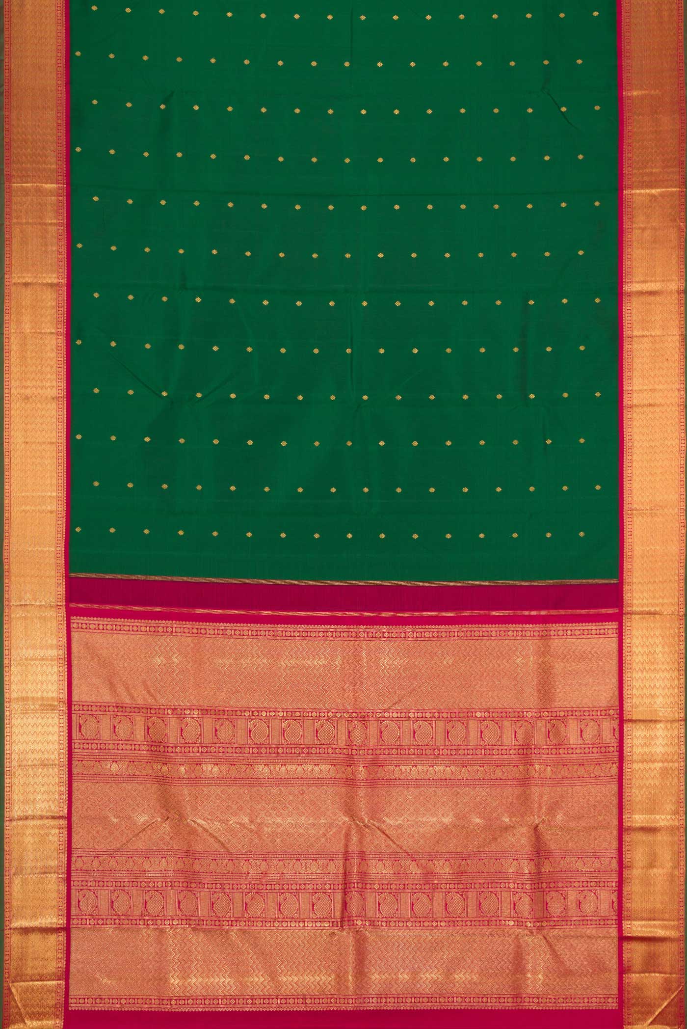 Pure Silk Pure Zari Bottle Green Dual Tone Kanjivaram Saree - Image 6
