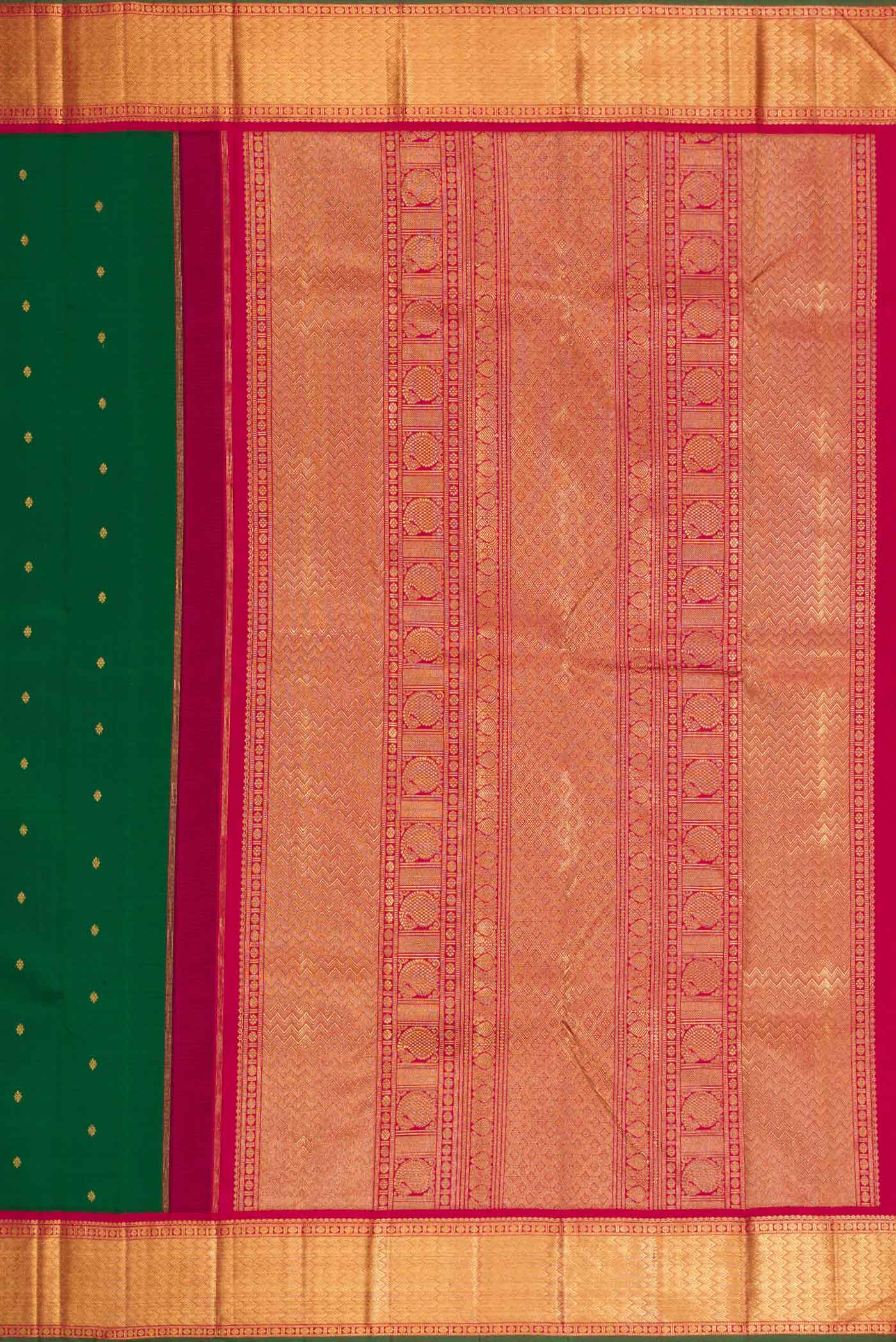 Pure Silk Pure Zari Bottle Green Dual Tone Kanjivaram Saree - Image 7
