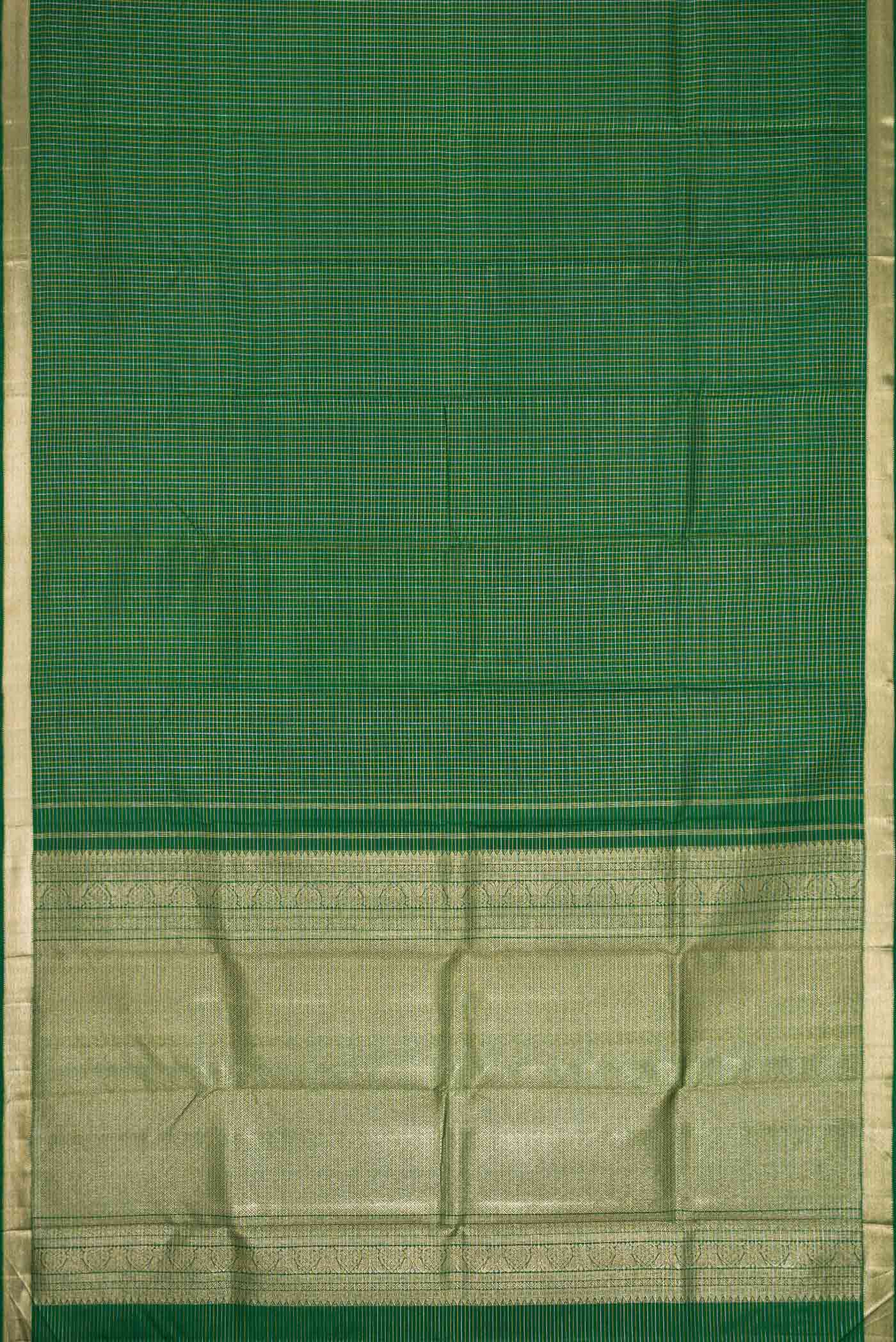 Pure Silk Pure Zari Bottle Green Dual Tone Kanjivaram Saree - Image 6