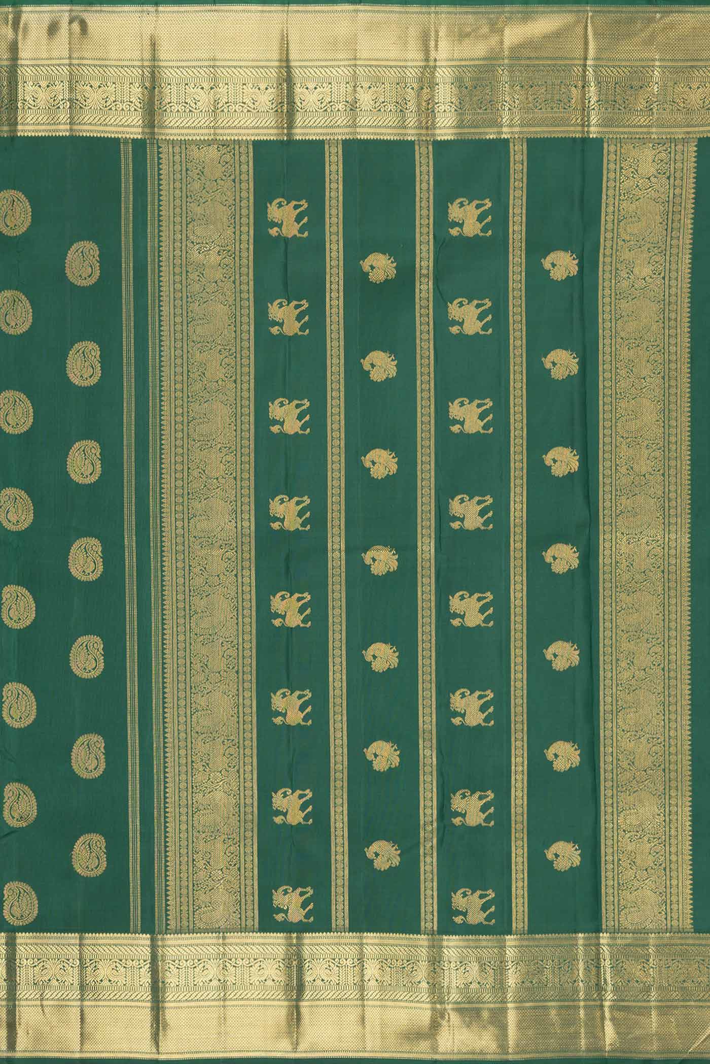 Pure Silk Pure Zari Bottle Green Dual Tone Kanjivaram Saree - Image 7