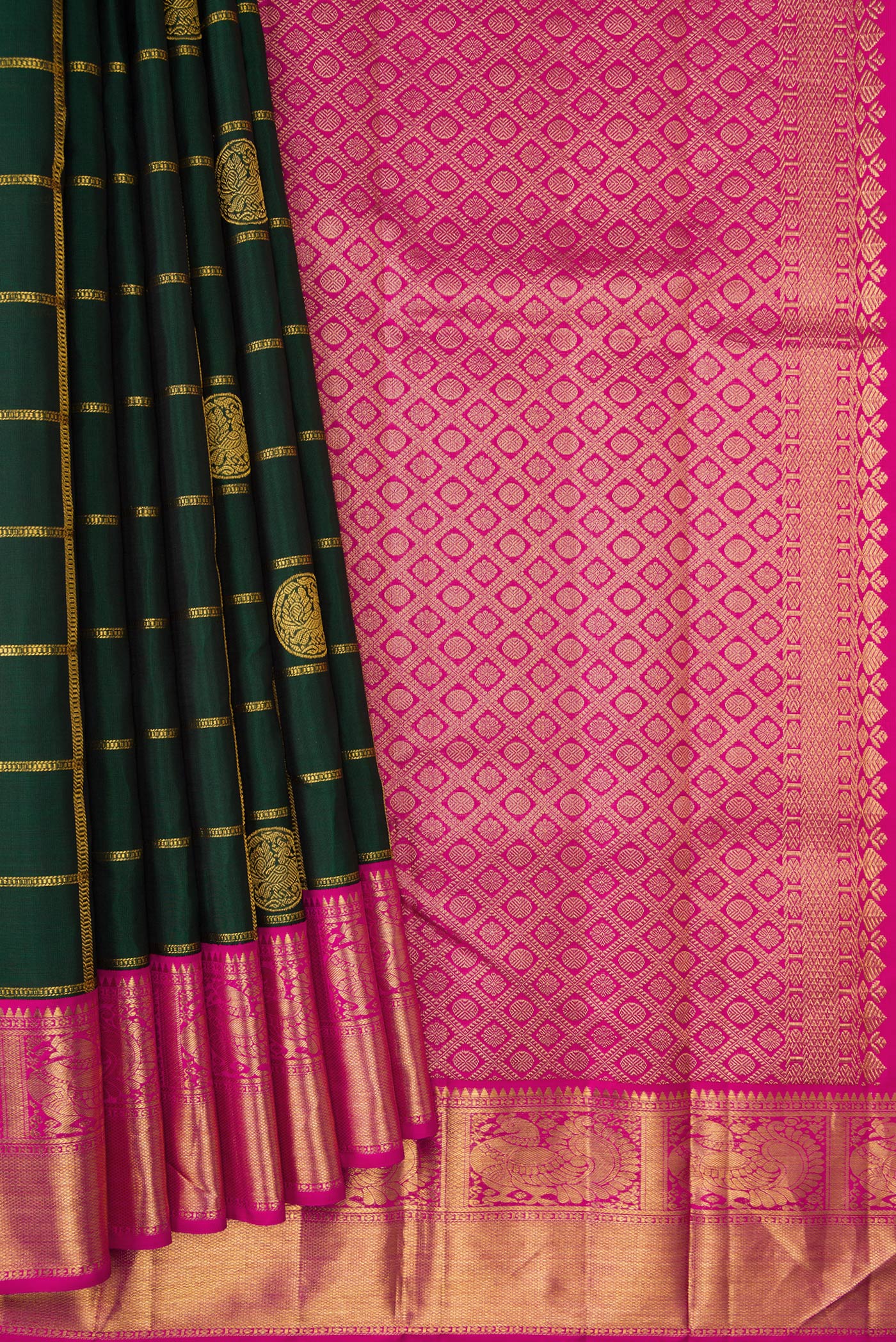 Bottle Green Kanjivaram Silk Saree - Image 4