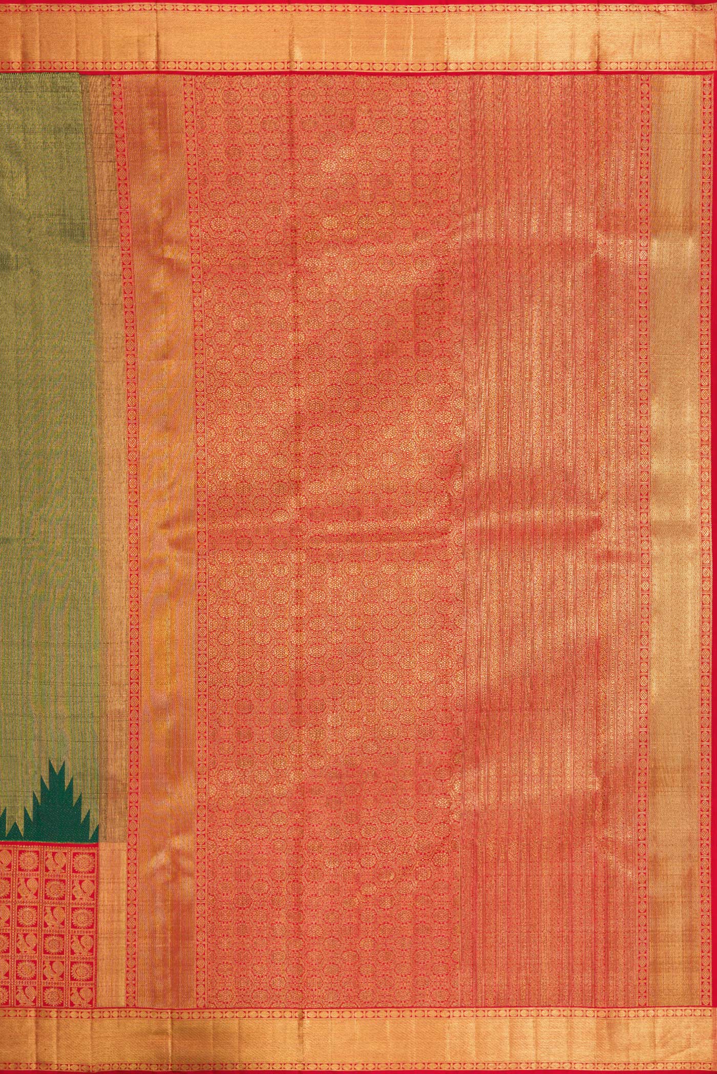 Pure Silk Pure Zari Bottle Green Dual Tone Kanjivaram Saree - Image 7