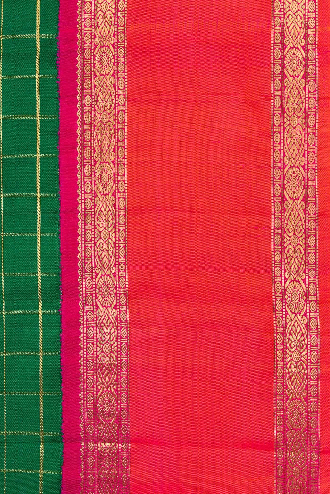 Pure Silk Pure Zari Bottle Green Kanjivaram Saree - Image 3