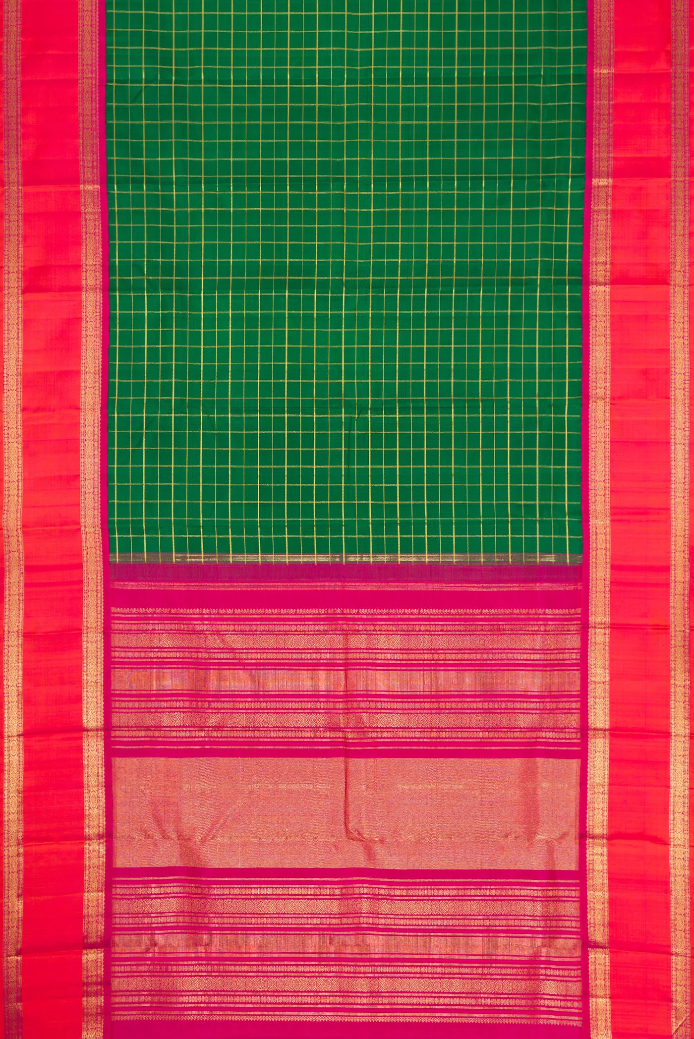 Pure Silk Pure Zari Bottle Green Kanjivaram Saree - Image 6