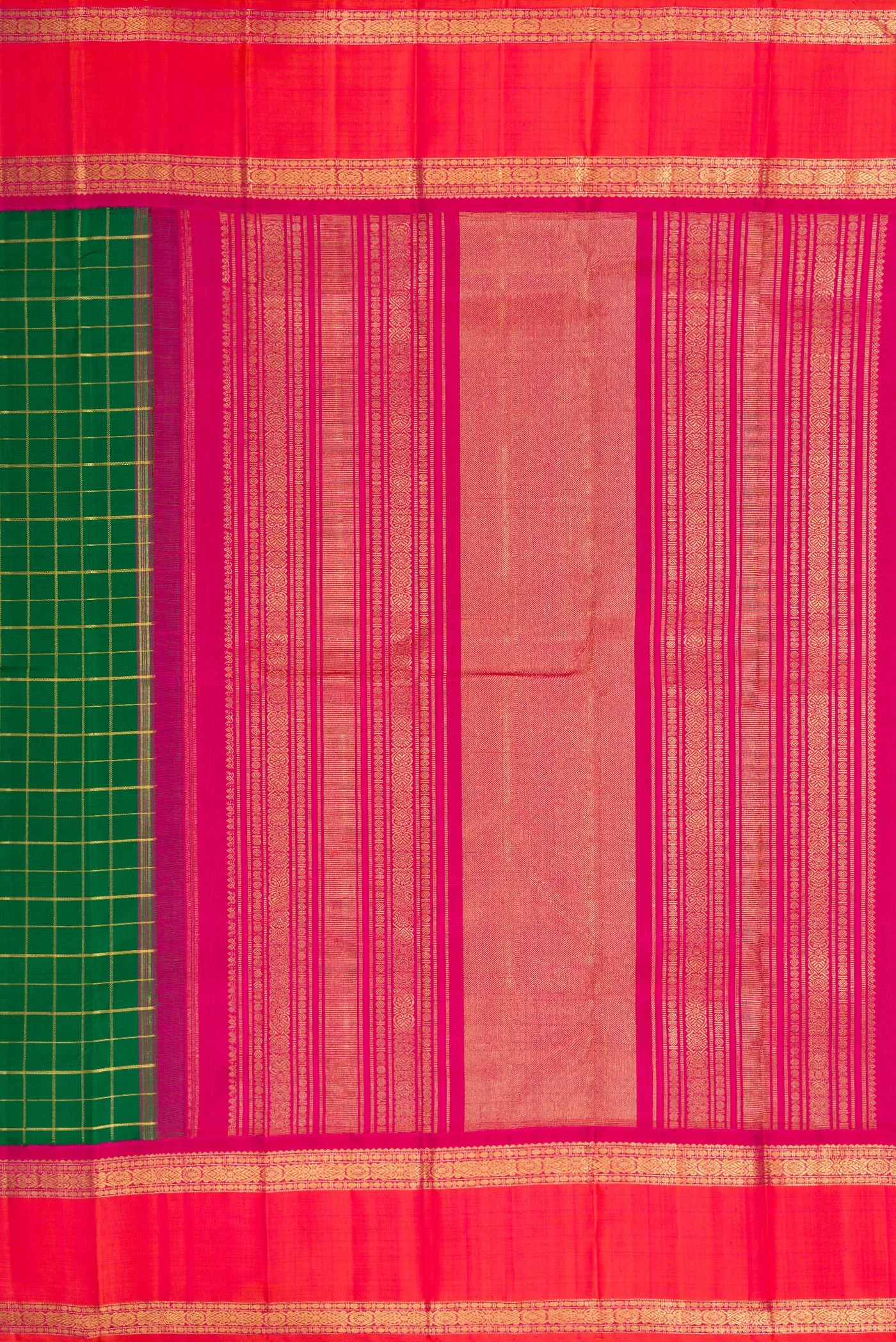 Pure Silk Pure Zari Bottle Green Kanjivaram Saree - Image 7