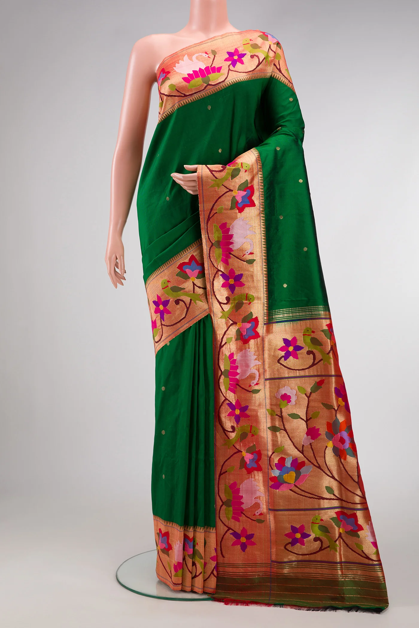 Pure Silk Pure Zari Green Paithani Saree