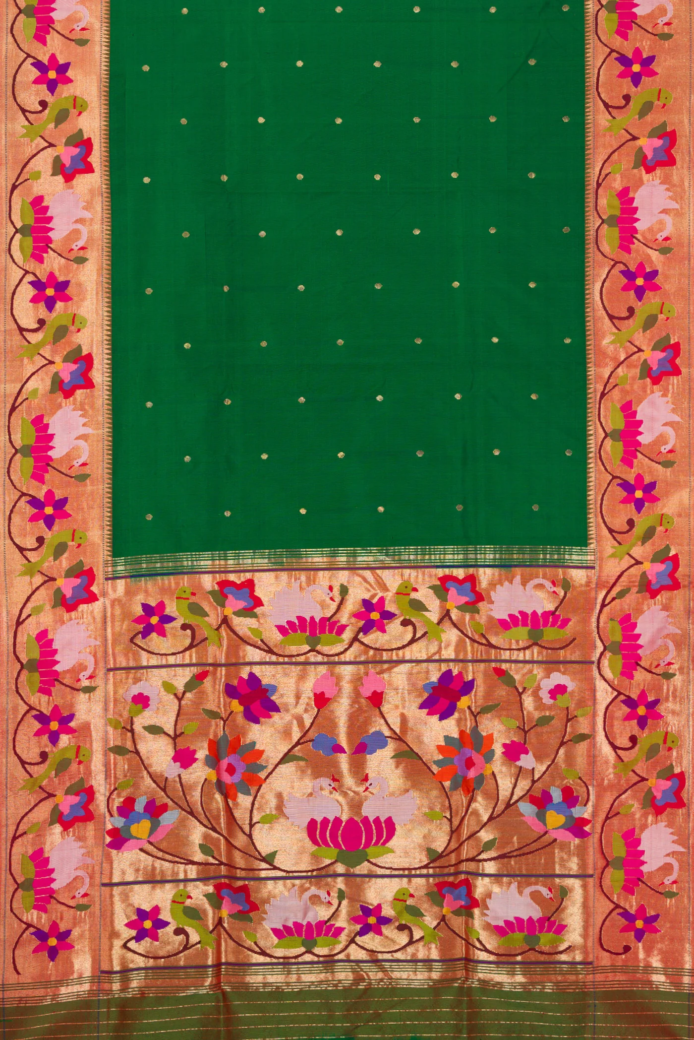 Pure Silk Pure Zari Green Paithani Saree - Image 6