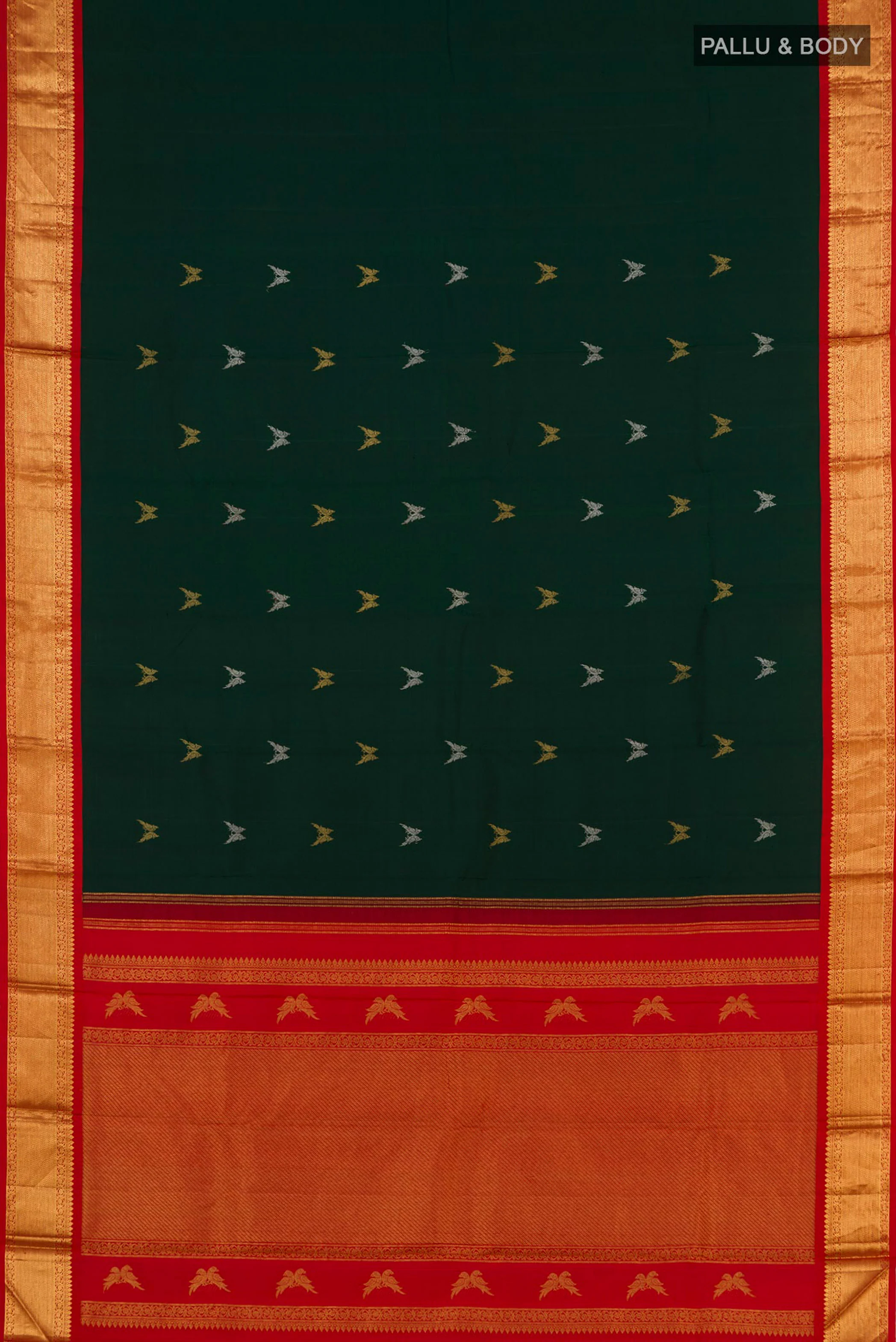 Pure Silk Pure Zari Bottle Green Kanjivaram Saree - Image 5