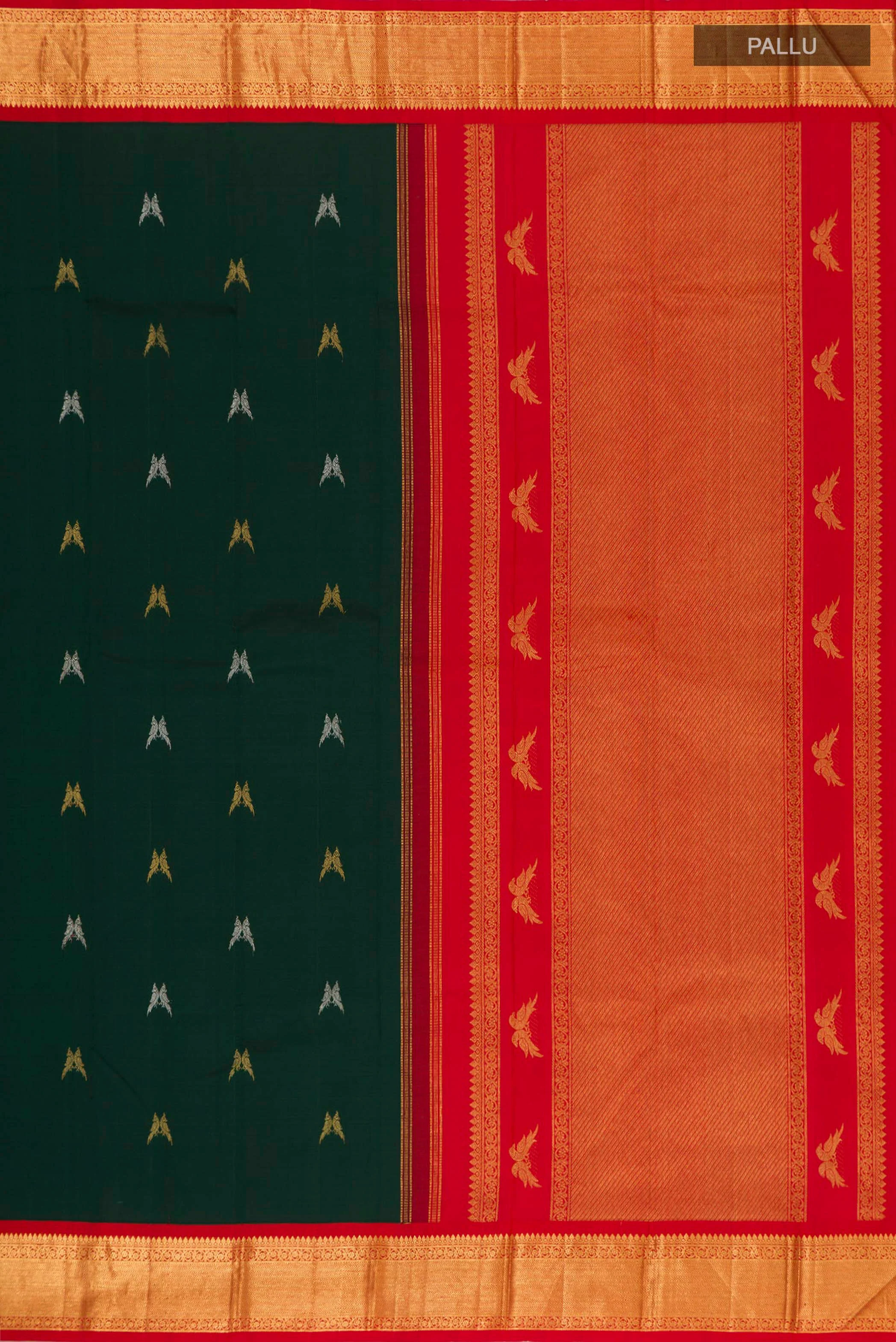 Pure Silk Pure Zari Bottle Green Kanjivaram Saree - Image 6