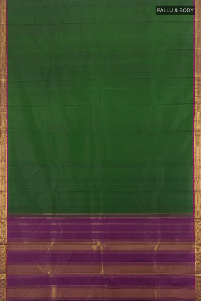 Pure Silk Pure Zari Bottle Green Kanjivaram Saree - Image 5