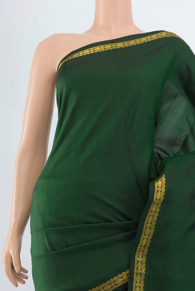 Pure Silk Pure Zari Bottle Green Kanjivaram Saree - Image 2