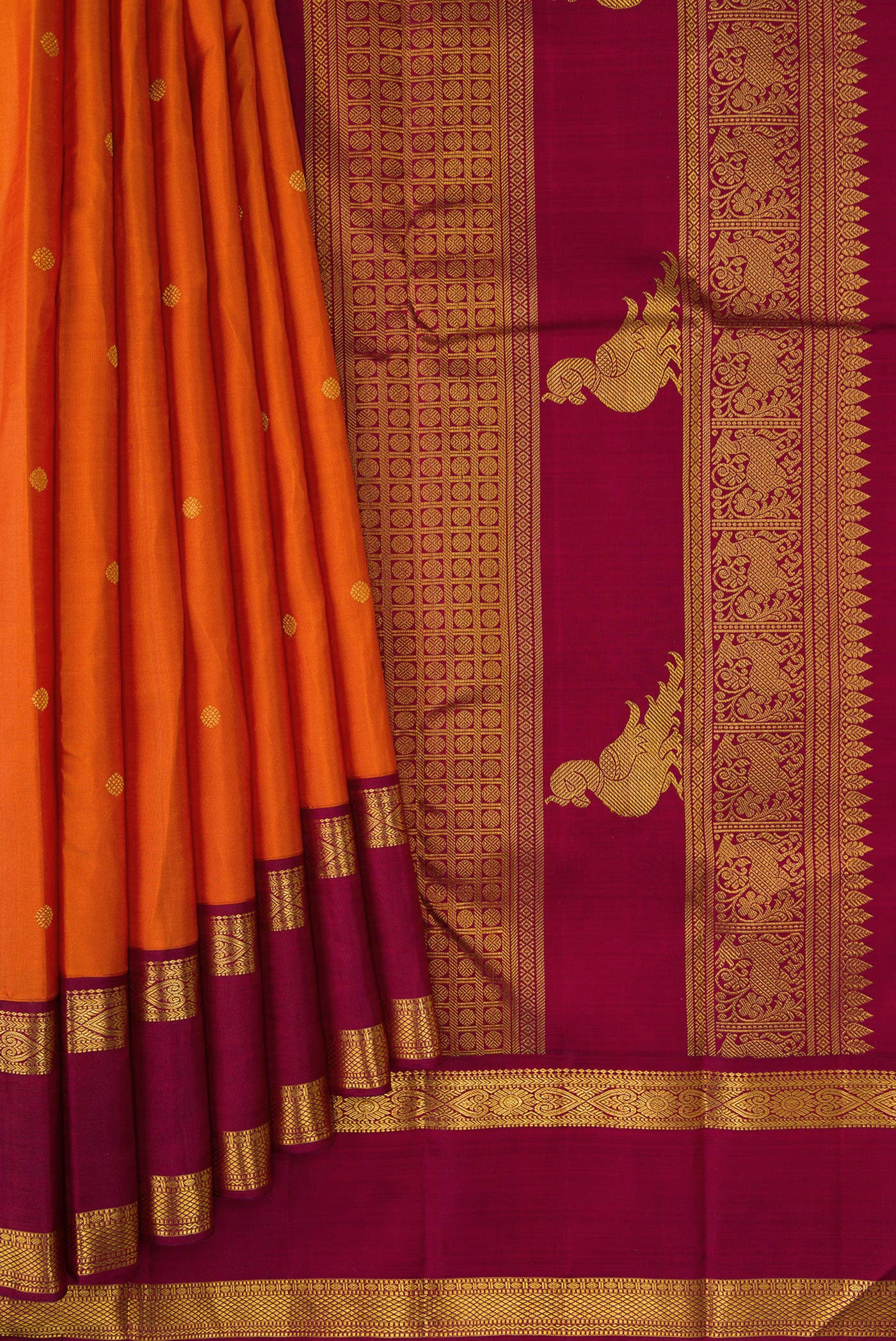 Brick Orange Kanjivaram Silk Saree - Image 4