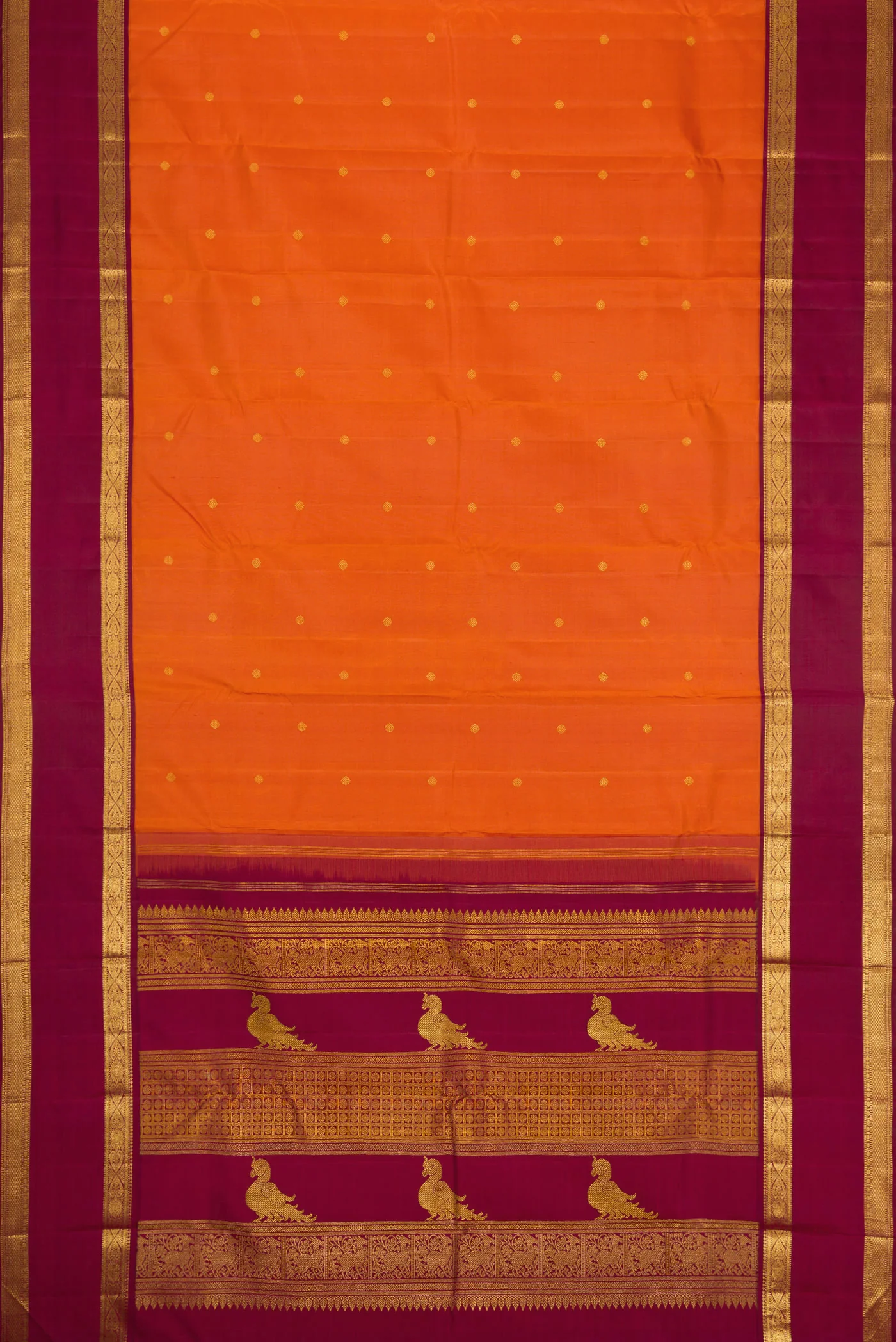 Brick Orange Kanjivaram Silk Saree - Image 6