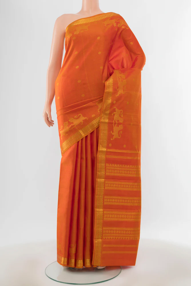 Pure Silk Pure Zari Brick Orange Kanjivaram Saree