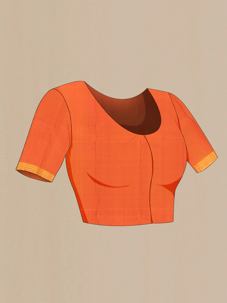 Pure Silk Pure Zari Brick Orange Kanjivaram Saree - Image 4