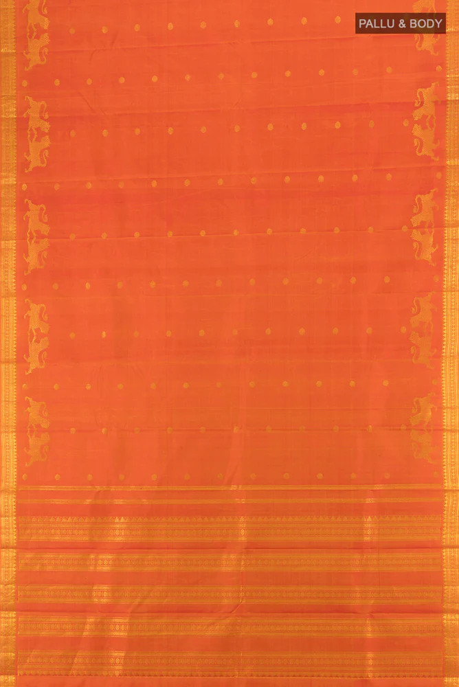 Pure Silk Pure Zari Brick Orange Kanjivaram Saree - Image 5