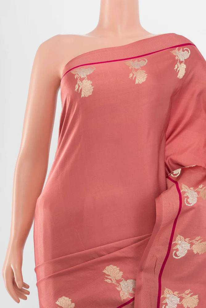 Coral Banarasi Silk Saree - Image 2
