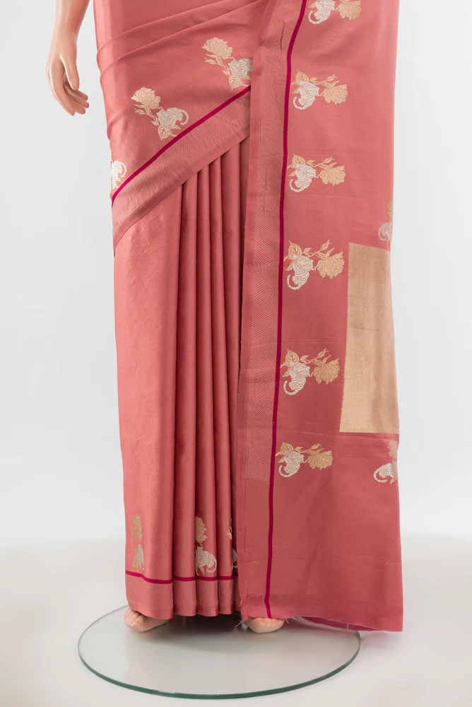 Coral Banarasi Silk Saree - Image 3