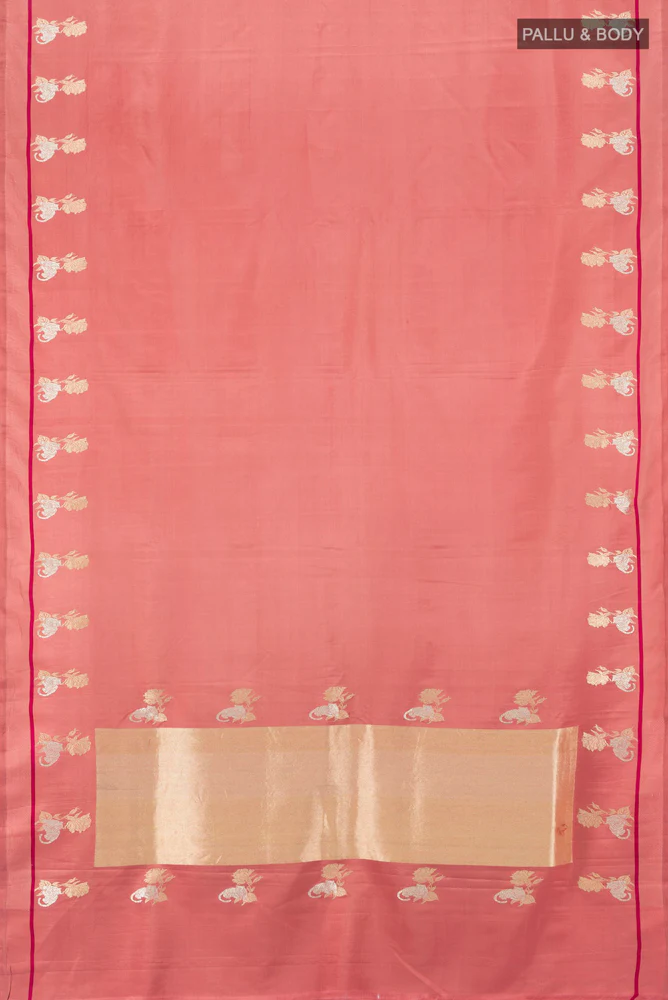 Coral Banarasi Silk Saree - Image 5