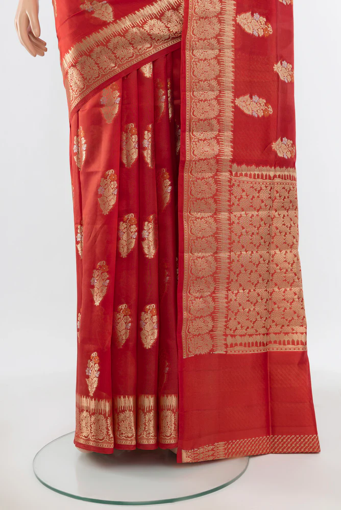 Red Banarasi Raw Silk Saree - Image 3