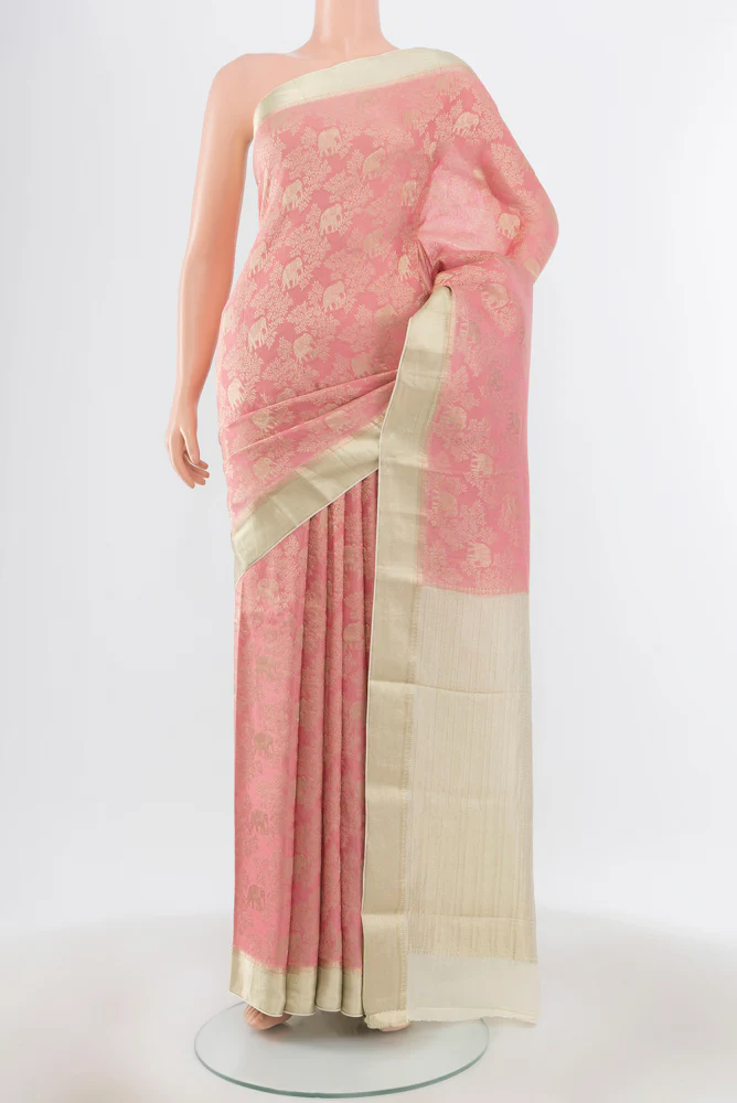 Rose pink Mysore Crepe Saree