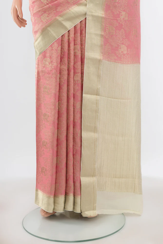 Rose pink Mysore Crepe Saree - Image 3