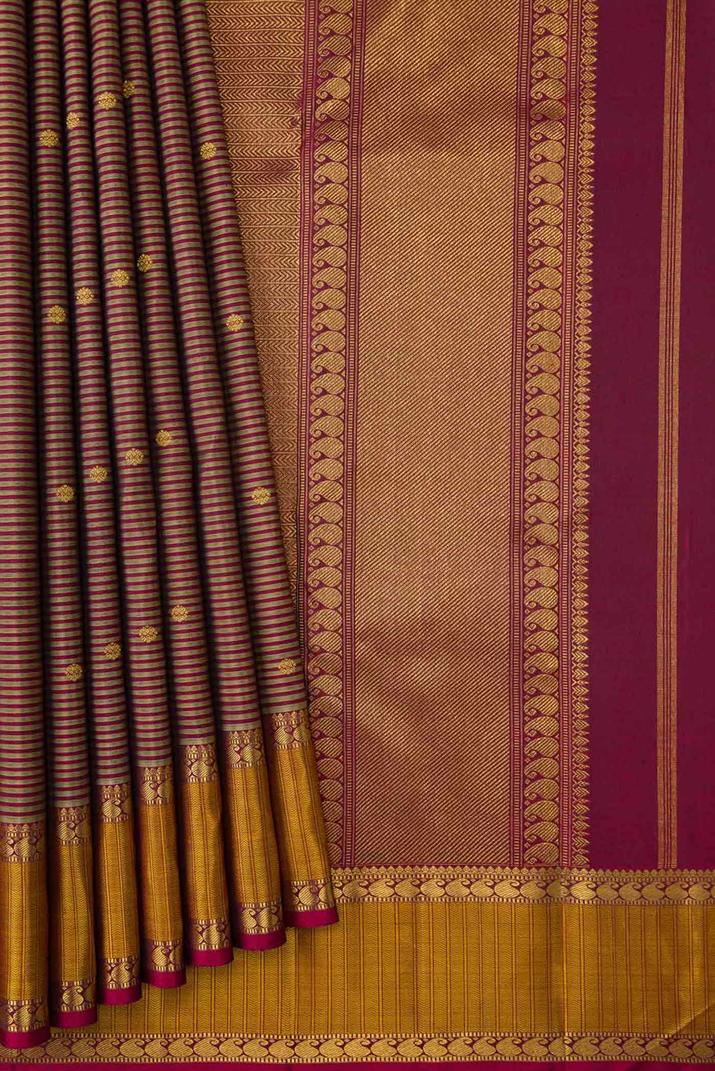 Pure Silk Pure Zari Brown Dual Tone Kanjivaram Saree - Image 4