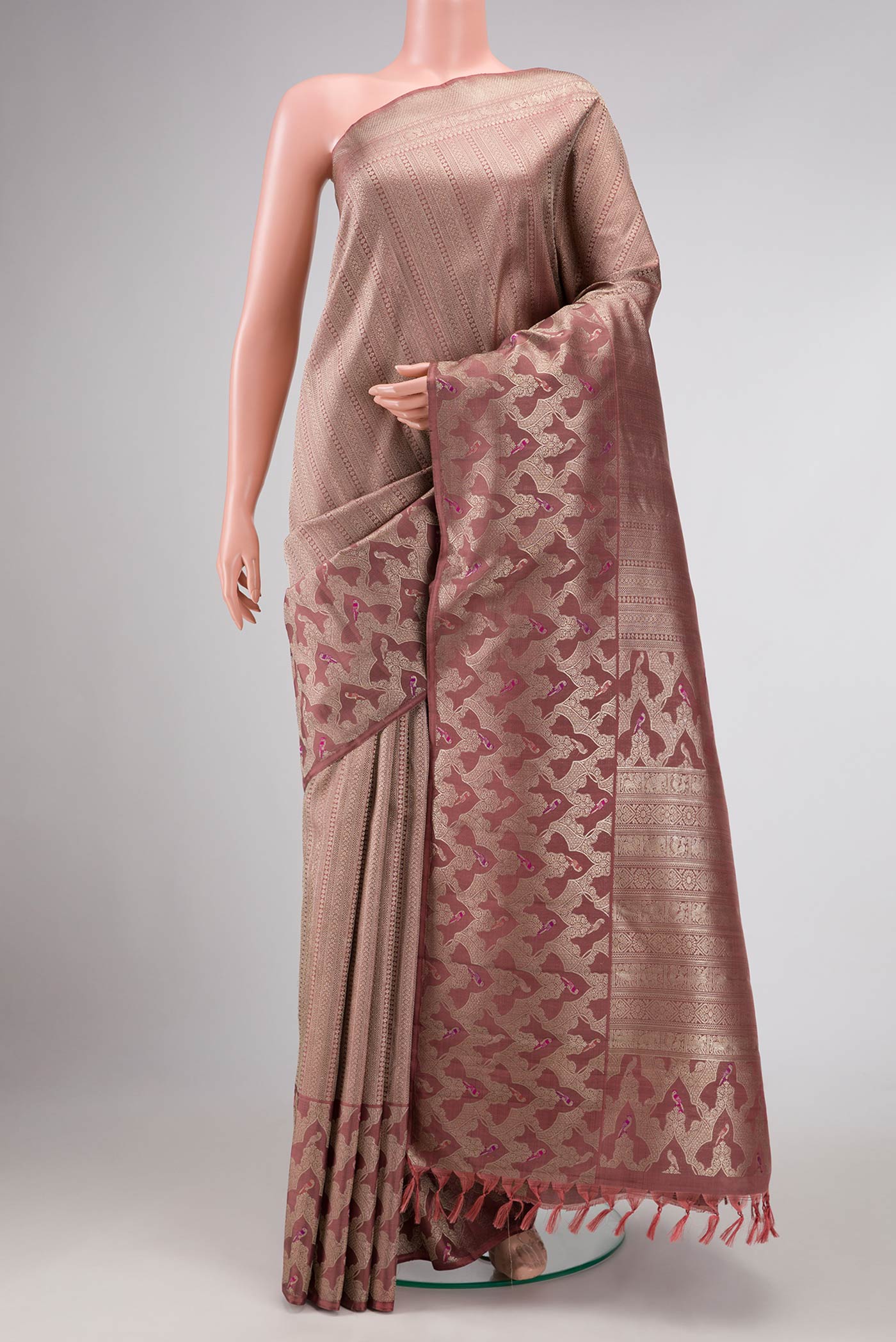 Pure Silk Pure Zari Mauve Kanjivaram Saree