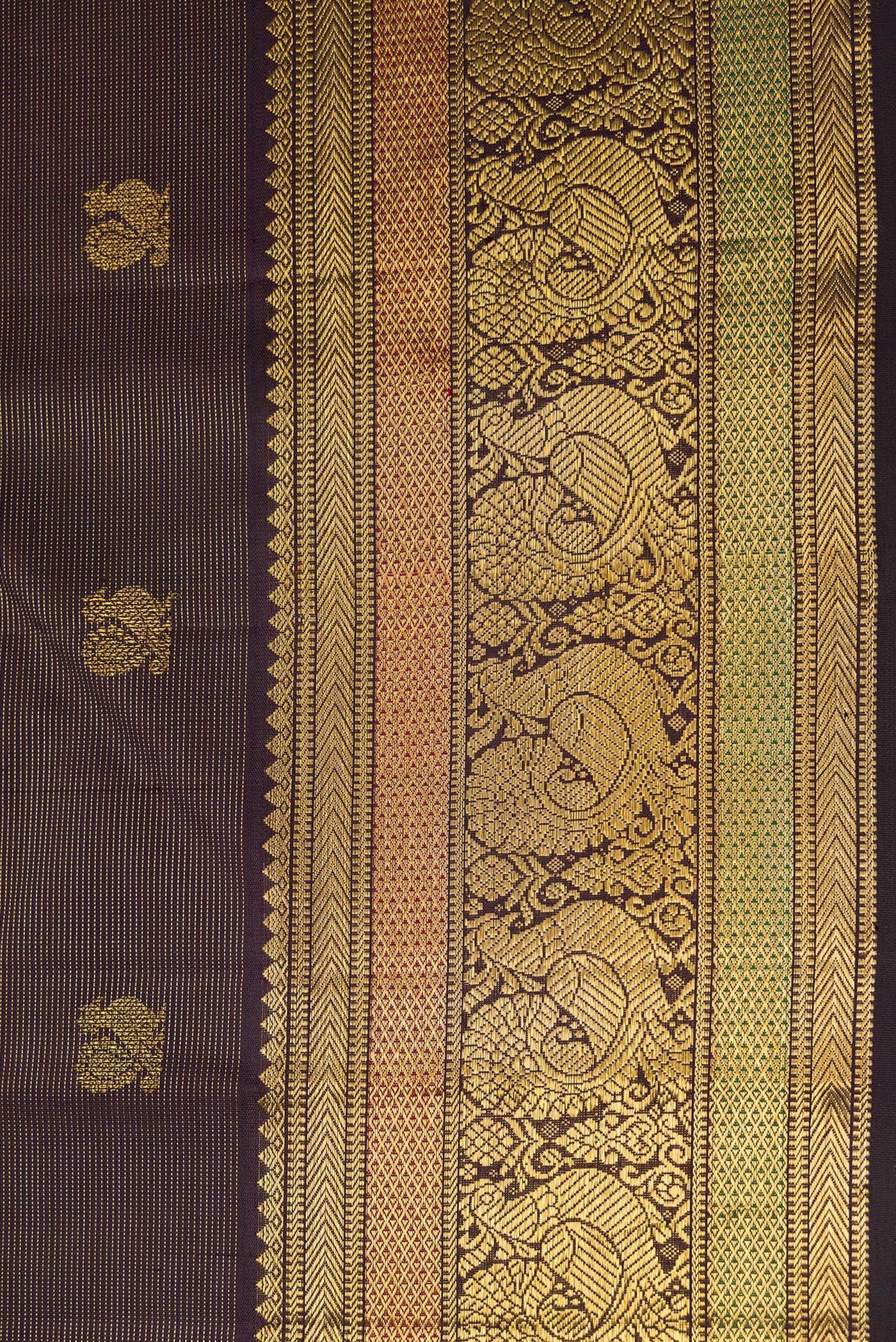 Pure Silk Pure Zari Black Kanchipuram Saree - Image 3