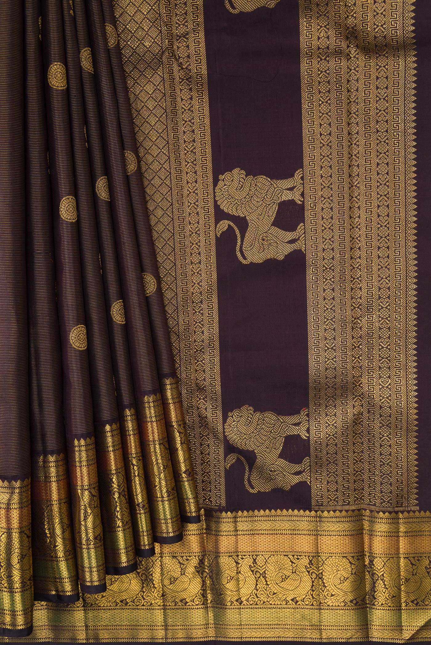 Pure Silk Pure Zari Black Kanchipuram Saree - Image 4