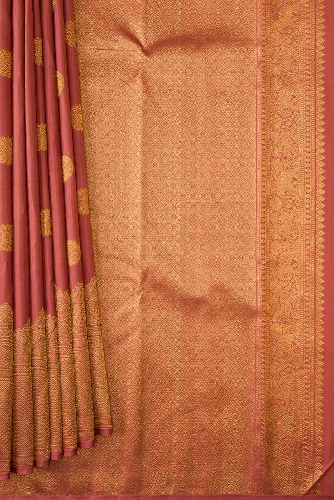 Pure Silk Pure Zari Brown Dual Tone Kanjivaram Saree - Image 4